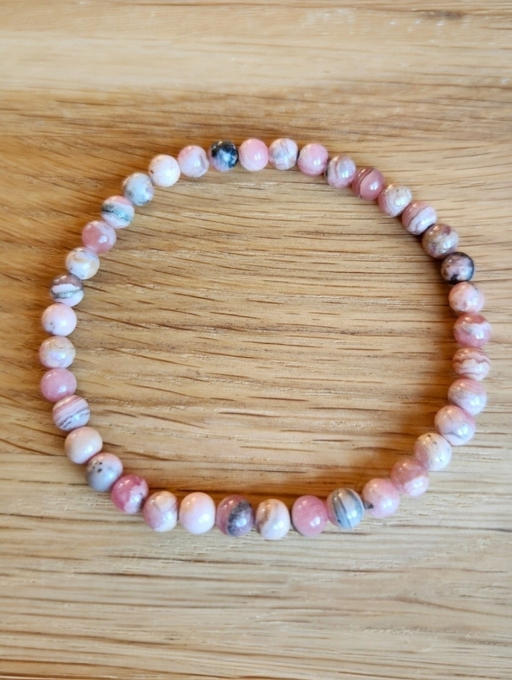 Rhodochrosite Beads Stretch Bracelet | Pink | Hand Crafted